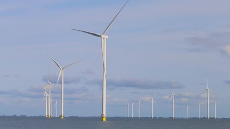 Turbines-at-Fryslan-Wind-Farm,-Ijsselmeer,-The-Netherlands