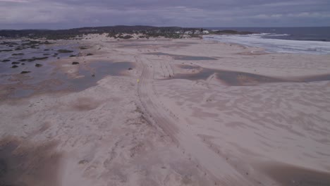 Stockton-Beach-Sand-Dunes-Near-Hunter-River-In-NSW,-Australia-At-Sunset