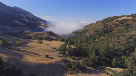 Flying-Through-Foggy-Clouds-On-The-Hills-Near-San-Luis-Obispo-County-In-Southern-California