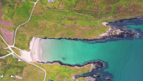 Aerial-view-in-4K-of-Cow-Strand-in-Sherkin-Island,-South-West-Cork