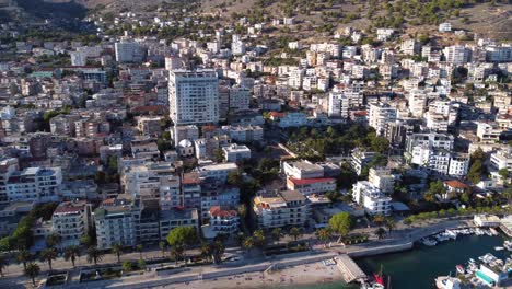 AERIAL-Approaching-and-Flying-over-Sarande.-Albania
