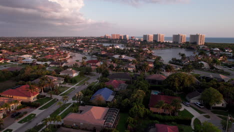 Aerial-over-Marco-Island-Flordia-beach-town-at-sunset-3