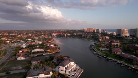 Aerial-over-Marco-Island-Flordia-beach-town-at-sunset-2