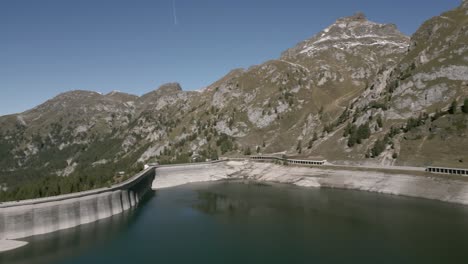 Drone-footage-over-a-lake-on-dolomites-in-Italy