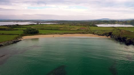 Aerial-view-in-4K-of-Silver-Silver-strand-in-Sherkin-Island,-South-West-Cork