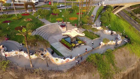 Drone-4k-video-orbiting-around-a-park-called-"Parque-del-amor"-in-Miraflores-district-of-Lima,-Peru