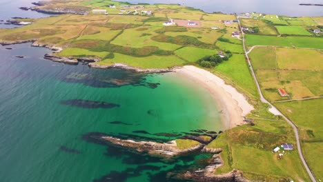 Aerial-view-in-4K-of-Siver-Silver-strand-in-Sherkin-Island,-South-West-Cork