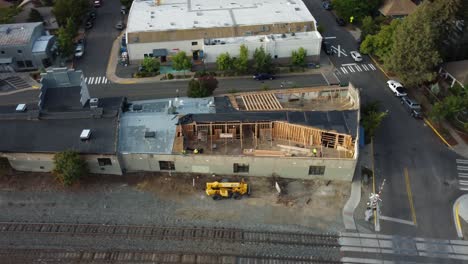 Shot-in-Ashland,-Oregon,-USA-this-is-a-drone-shot-of-the-old-Oak-Street-Steel-building