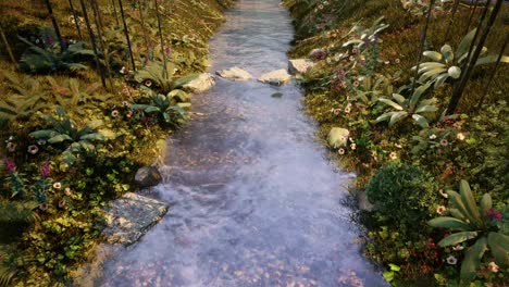 Flowing-river-in-the-woods-forest.-3d-rendering