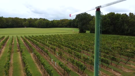 Ariel-shot-of-vineyard-with-windmill-in-foreground,-Clemmons-NC