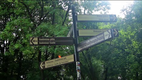Sign-with-Directions-to-the-Famous-Landmarks-in-Vilnius,-Lithuania