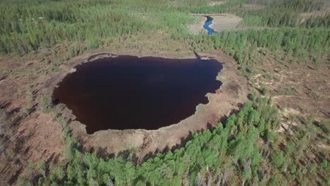 Aerial-shot-or-flight-over-lake-or-pond-in-Sweden