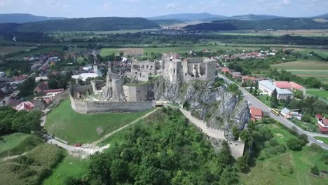 Aerial-shot-of-Beckov-castle-or-ruin-in-Slovakia