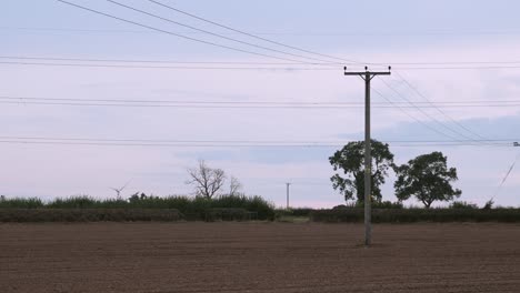 Totale-Einer-Einsamen-Windmühle-über-Farmen-Mit-Quer-Verlaufenden-Stromleitungen
