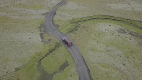 Aerial-video-of-4x4-car-driving-on-dirt-roads-in-Iceland-2