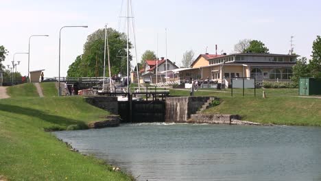 Long-shot-of-watergate-or-sluice-at-Goeta-Canal-in-Sweden