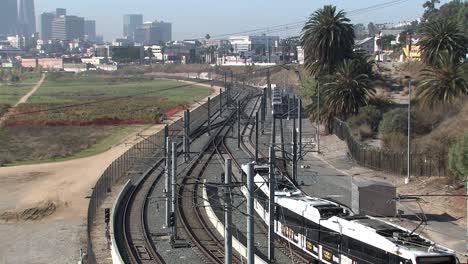 Tracks-of-Los-Angeles-Metro-Rail-near-downtown,-California,-USA