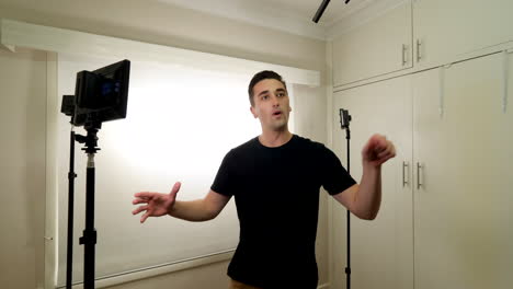 Actor-in-studio-doing-audition-with-lighting-set-up