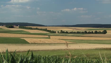 Beautiful-panorama-shot-over-fields-in-Bavaria-near-Mendorf-in-summer,-Germany-1