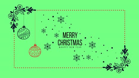Feliz-Navidad-Y-Feliz-Año-Nuevo-Animación-Tipográfica-Con-Copos-De-Nieve-Y-Adornos-Sobre-Un-Fondo-Verde