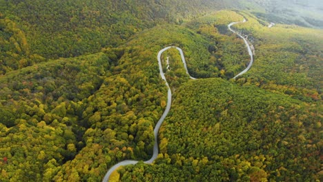 Aerial-footage-of-twisty-mountain-road-in-autumn-forest---12