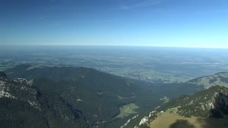 Pan-shot-from-Mount-Wendelstein-towards-northern-alpine-upland,-Bavaria,-Germany-1