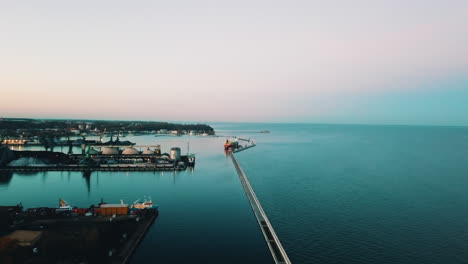 Drone-flying-above-marina-on-the-baltic-sea-in-Gdynia-at-the-sunset