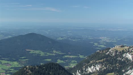 Shot-from-Mount-Wendelstein-towards-northern-alpine-upland,-Bavaria,-Germany