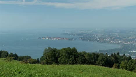 Long-or-panorama-shot-from-Pfänder-at-Lake-Constance-towards-Lindau,-Germany