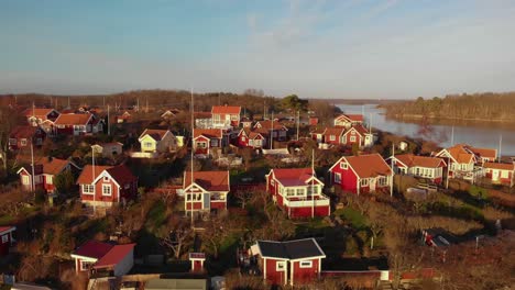 Aerial-View-Of-Picturesque-Cottages-On-Summer-Paradise-Brandaholm-in-Karlskrona,-Sweden-3