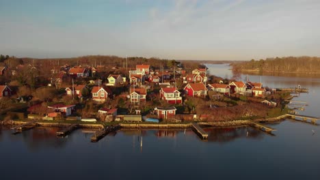Aerial-View-Of-Picturesque-Cottages-On-Summer-Paradise-Brandaholm-in-Karlskrona,-Sweden-6