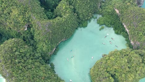 Drone-footage-of-Hong-island-lagoon-with-boats-navigating-trough-4