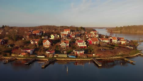 Aerial-View-Of-Picturesque-Cottages-On-Summer-Paradise-Brandaholm-in-Karlskrona,-Sweden-4