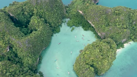 Drone-footage-of-Hong-island-lagoon-with-boats-navigating-trough-1