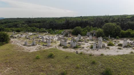 Aerial-panning-shot-of-ancient-ruins,-Bulgaria-2