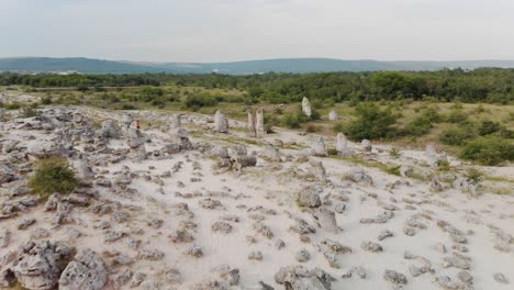 Aerial-panning-shot-of-ancient-ruins,-Bulgaria