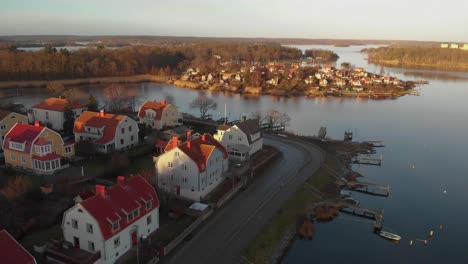 Aerial-View-Of-Picturesque-Cottages-On-Summer-Paradise-Brandaholm-in-Karlskrona,-Sweden-9