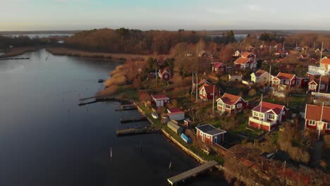 Aerial-View-Of-Picturesque-Cottages-On-Summer-Paradise-Brandaholm-in-Karlskrona,-Sweden-8