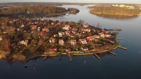 Aerial-View-Of-Picturesque-Cottages-On-Summer-Paradise-Brandaholm-in-Karlskrona,-Sweden-12