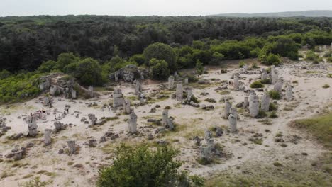 Aerial-panning-shot-over-ancient-ruins,-Bulgaria