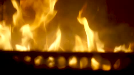 Close-up-shot-of-fire-burning-in-the-fireplace