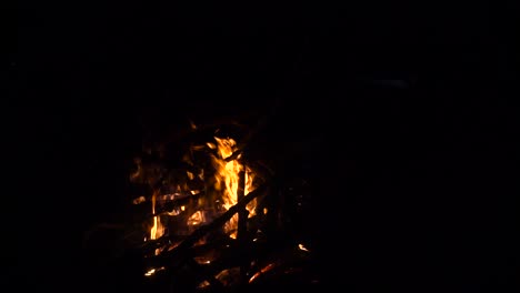 Slow-motion-shot-of-burning-campfire-at-night