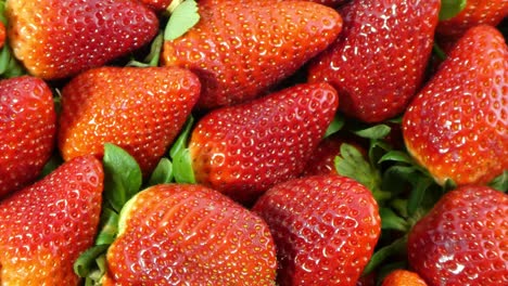Eine-Nahaufnahme-Von-Oben-Einer-Hand,-Die-Eine-Erdbeere-Aus-Einer-Schachtel-Erdbeeren-Aufhebt