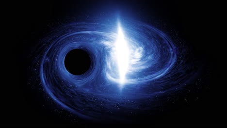 A-super-massive-black-hole-passing-by-a-giant-blue-galaxy-bending-time-and-space
