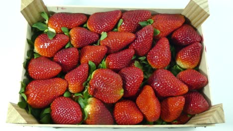 Eine-Draufsicht-Auf-Eine-Hand,-Die-Eine-Erdbeere-Aus-Einer-Schachtel-Erdbeeren-Aufhebt