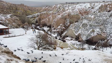 Pigeon-Valley-in-Goreme-Town-during-Winter,-Cappadocia,-Turkey