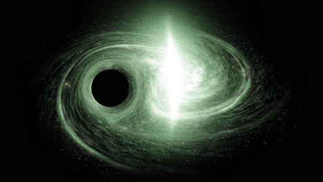 A-super-massive-black-hole-passing-by-a-giant-green-galaxy-bending-time-and-space