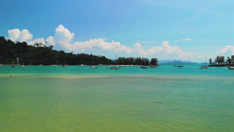 Amazing-aerial-view-from-the-exotic-beach-at-Pantai-Kok,-Langkawi
