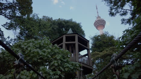 The-hanging-suspension-bridge-at-the-Canopy-Walk,-Kuala-Lumpur-Forest-Eco-Park-1