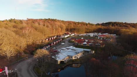 Aerial-footage-over-Lisebergsbyn-camping-located-in-Orgryte,-Gothenburg,-Sweden